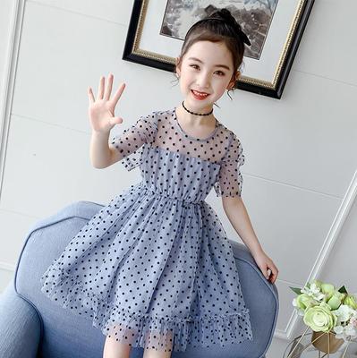 Children Dress Spring Summer Kids Clothing  Baby Girls Clothing Wave Point Short Sleeve Dress Girl Mesh Dress Ruffle