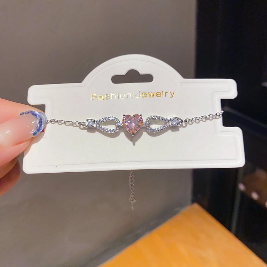 Heart Shaped Jewelry Bracelet With Cubic Zirconia And Silver Finish For Women Gift