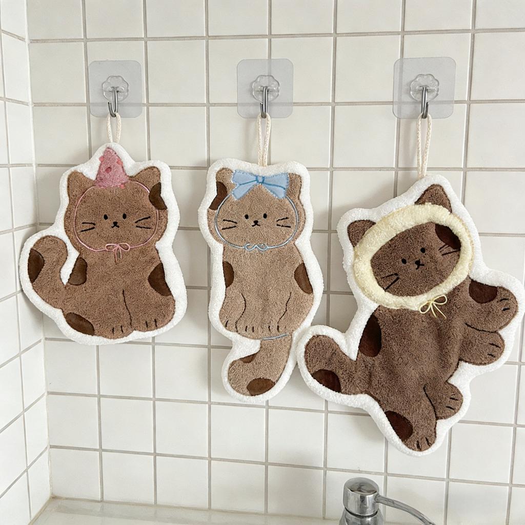 Soft and Cute Cat Hand Towel, Quick Drying Quick Drying Hanging Cute Cartoon Towel, Household Kitchen and Bathroom Hand Towel