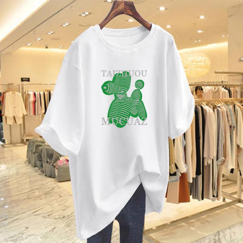 

Large size cotton t-shirt short-sleeved women s summer new loose medium and long top pure cotton white top bottoming shirt S