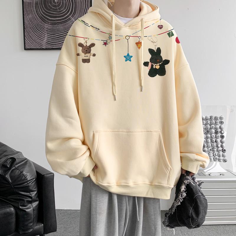 Autumn Winter Vintage Loose Hooded Sweatshirt Men Fashion Print Casual Hoodie Y2K Streetwear Sweatshirts