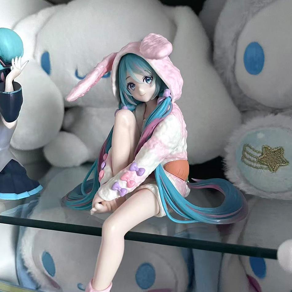 15Cm Anime Hatsune Miku Action Figure With Rabbit Ear Pajamas Pvc Model Toy Doll Noodle Stopper Collectible Gift