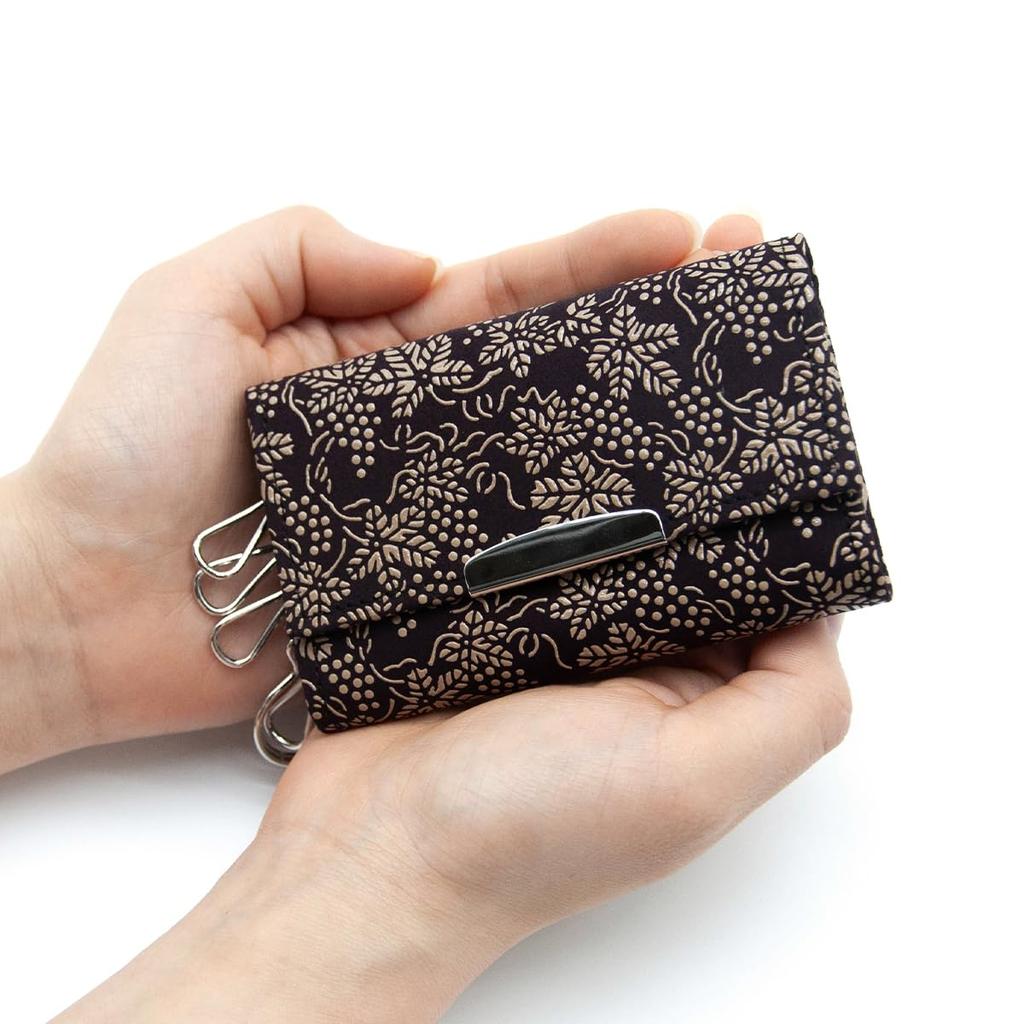 Inden Key Case Purple with White Grape [Inden-ya] C, Deerskin, Lacquer, Pattern, 4704-16-120