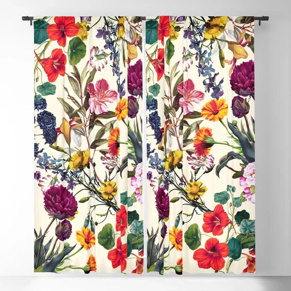 Wildflower Bouquet Botanical Floral Window Curtains for Dining Area Living Room Modern Curtain for Living Room