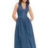 European and American style denim dress women's new sleeveless waist long thin A-shaped skirt cross-border fashion versatile skirt