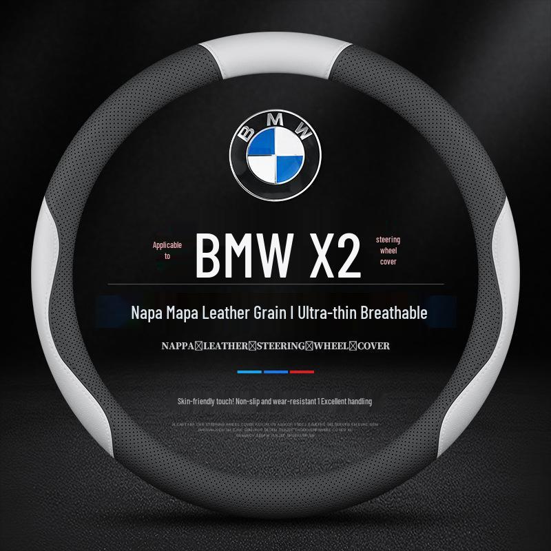 Genuine Leather Steering Wheel Cover for BMW X2 (2020-2023), All-Season, Non-Slip, Ultra-Thin.