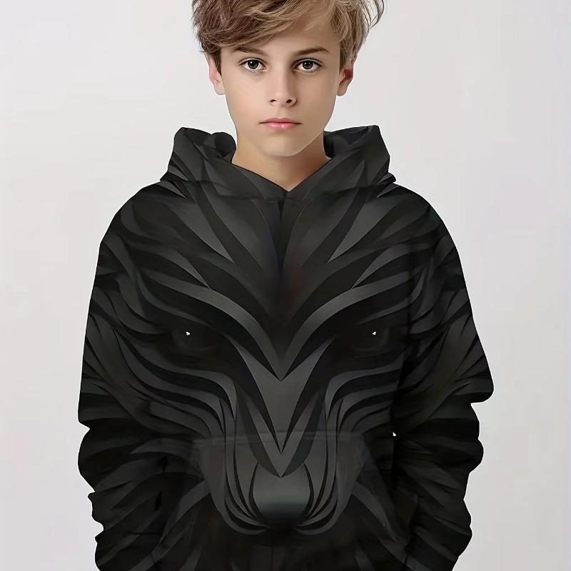 Çocuk Giyim Erkek Kapüşonlu Sweatshirt Uzun Kollu 3D Kaplan Baskılı Çocuk İlkbahar Sonbahar Giyim Günlük Dış Mekan Şık Erkek Kız Giyim Üstler