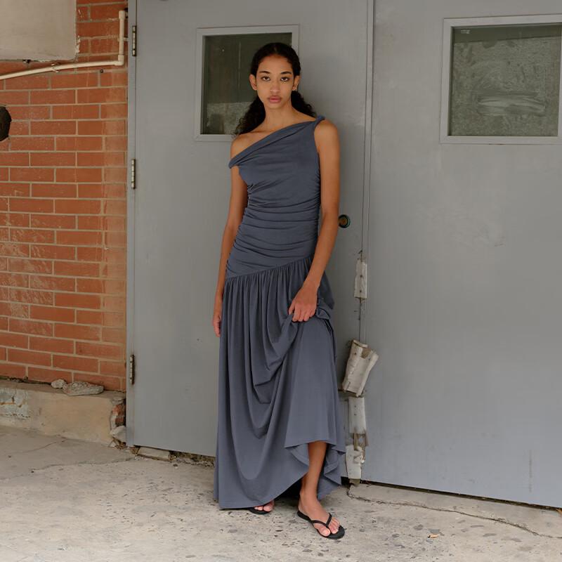 GREEN BELT Modal Off-shoulder A-line Maxi Dress