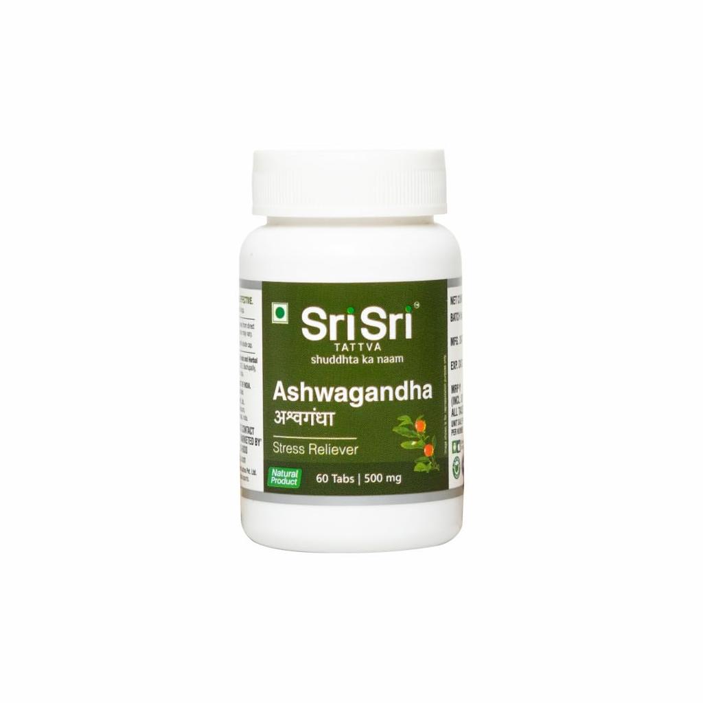 Sri Sri Tattva Ashwagandha Tabletten 60 Tabletten 500 mg | Stressabbau & Immunstärkung Nahrungsergänzungsmittel