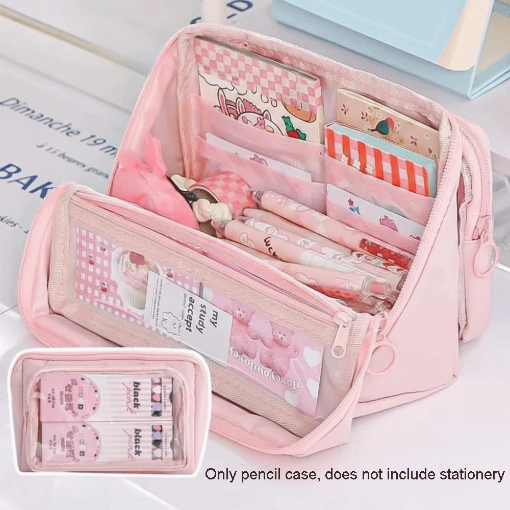 

Zipper Transparent Pencil Case Large Capacity Stationery Box Cute Transparent Pen Bag Friend рожевий