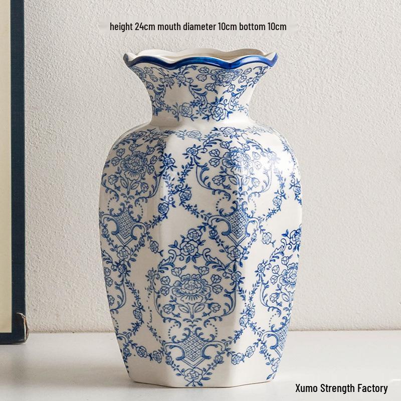 Vintage Blue & White Porcelain Ceramic Vase for Home Flower Arrangement