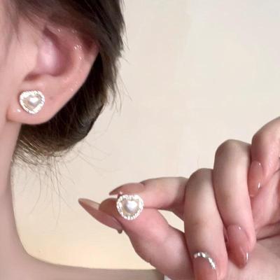 Korean Pearl Heart Earrings: 2025 New Luxury Niche Style for Women