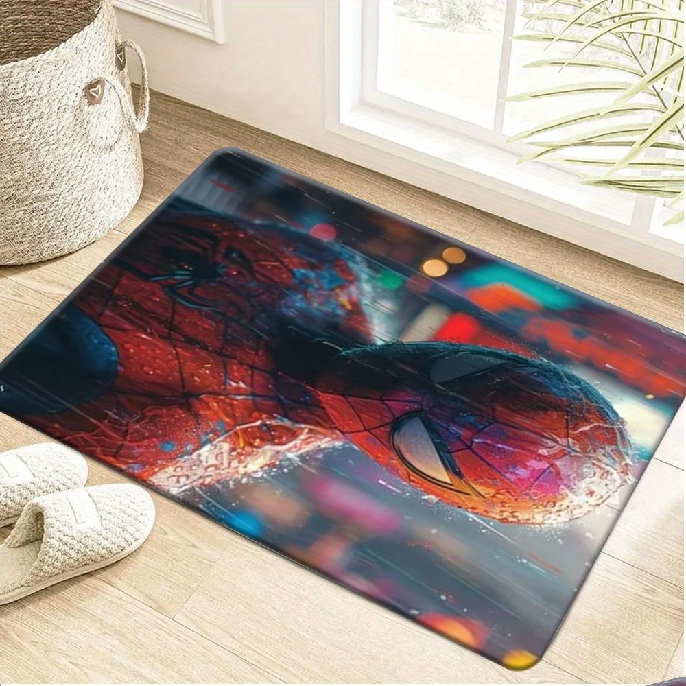 Bath Mat 1pc, Spider for Man City High Action, MARVEL Flannel Rectangular Mat, Bathroom Non-slip Entrance Mat, Fun Door Decora