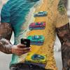Men's Beach Wave Colorful Sports Car Print T-Shirt Crew Neck Short Sleeve Casual Seaside Graphic Tee Tops