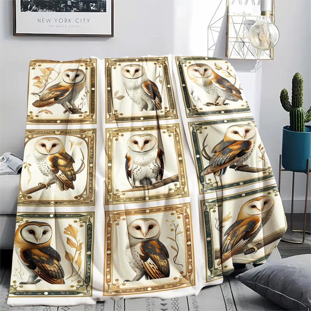Eulen-Print Flanelldecke, Hohe Qualität, Bequem für alle Jahreszeiten, Heimdekoration, Wärme und Komfort, Perfekt für Weihnachtsgeschenke