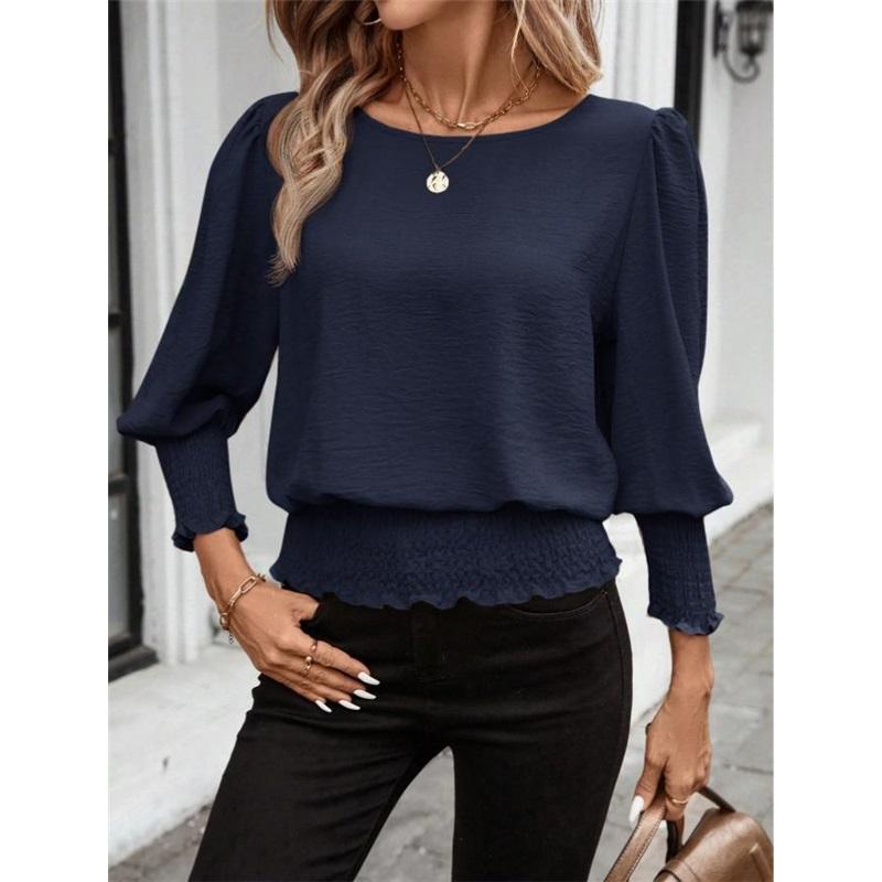 European And American Style Summer Women's Blouse New Loose Large Size Round Neck Solid Color Casual Shirt Blouse