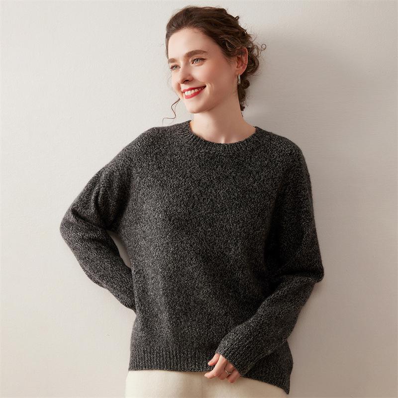 Women's Cashmere Round Neck Sweater - Thickened, Loose, Knit, Autumn/Winter Style