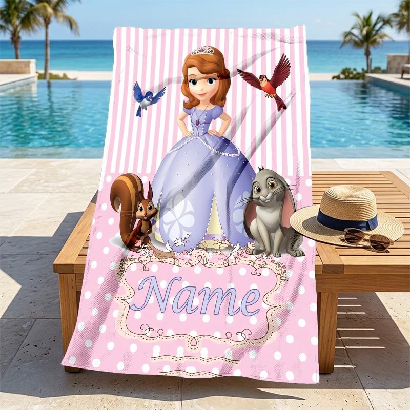 Custom Name Princess Adventure Stylish Digital Printing Beach Towel Quick‑Drying Absorbent Blanket for Beach Pool Gym Travel