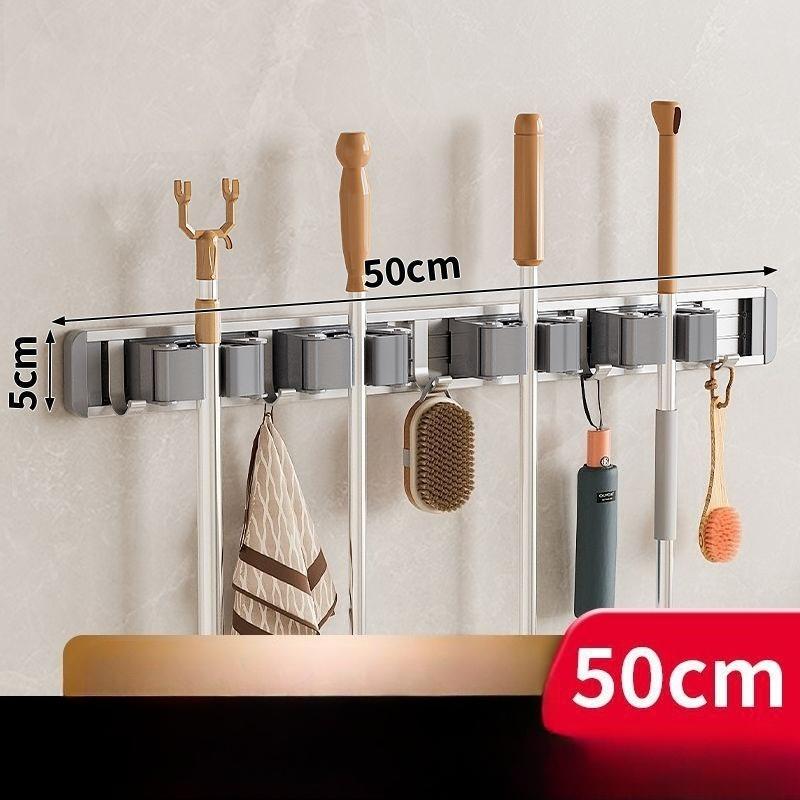 Heavy Duty Metal Mop & Broom Holder With Adjustable Hanging Hook, Bathroom Storage Organizer, Mop Clip, Broom Holder, Space-saving Organizer for Home