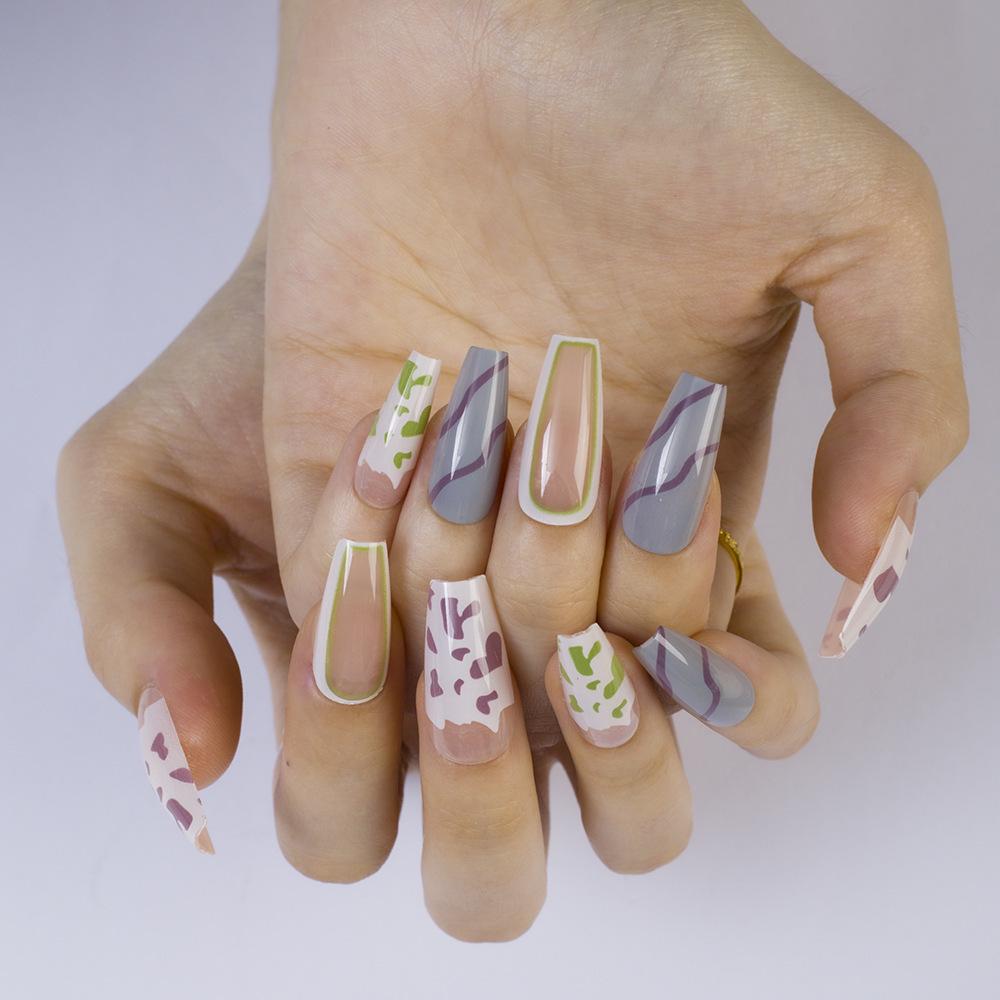 24-Piece Leopard Stripe Long Nail Tips - Detachable & Wearable Fake Nails