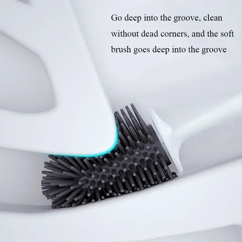 Bathroom Black Toilet Brush Soft Silicone Brush Head No Dead Corners Home Floor-standing Cleaning Brushes WC Accessories