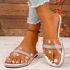 Fashion Large Pearl Shiny Crystal Flats Women 2025 Summer Comfort Light PVC Flat Slippers Woman Plus Size Soft Sole Non Slip Beach Shoes