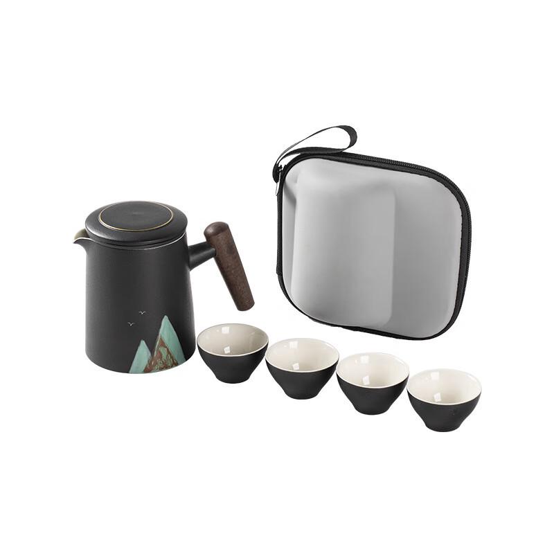Shangqi Elegant Black Ceramic Portable Travel Tea Set