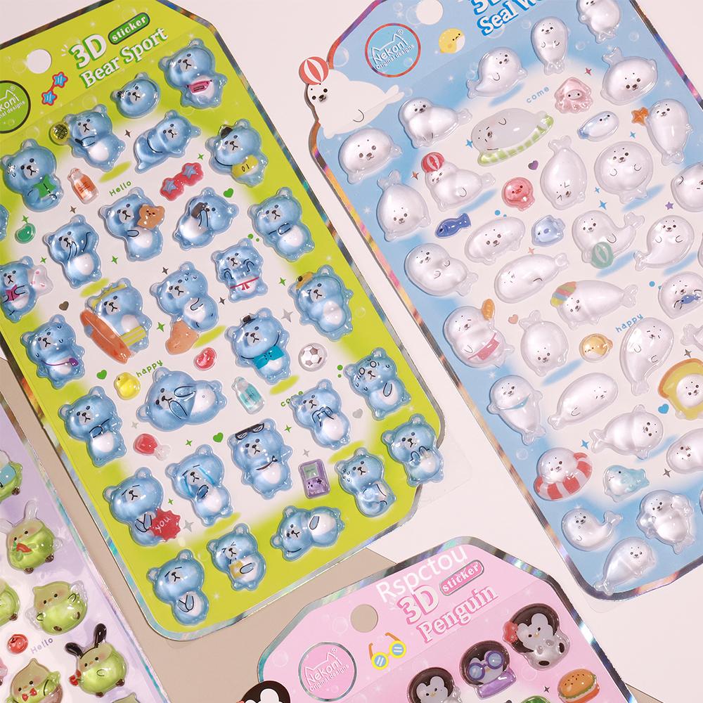1/4 piezas Kawaii Animal Pingüino Foca Mundo Dibujos Animados Pegatinas 3D Calcomanías de Cristal Decoración DIY Maleta Teléfono Pegatina Linda Juguete