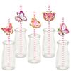 24pcs Butterfly Themed Stripe Paper Straw for Picnics Birthday Party Supplies