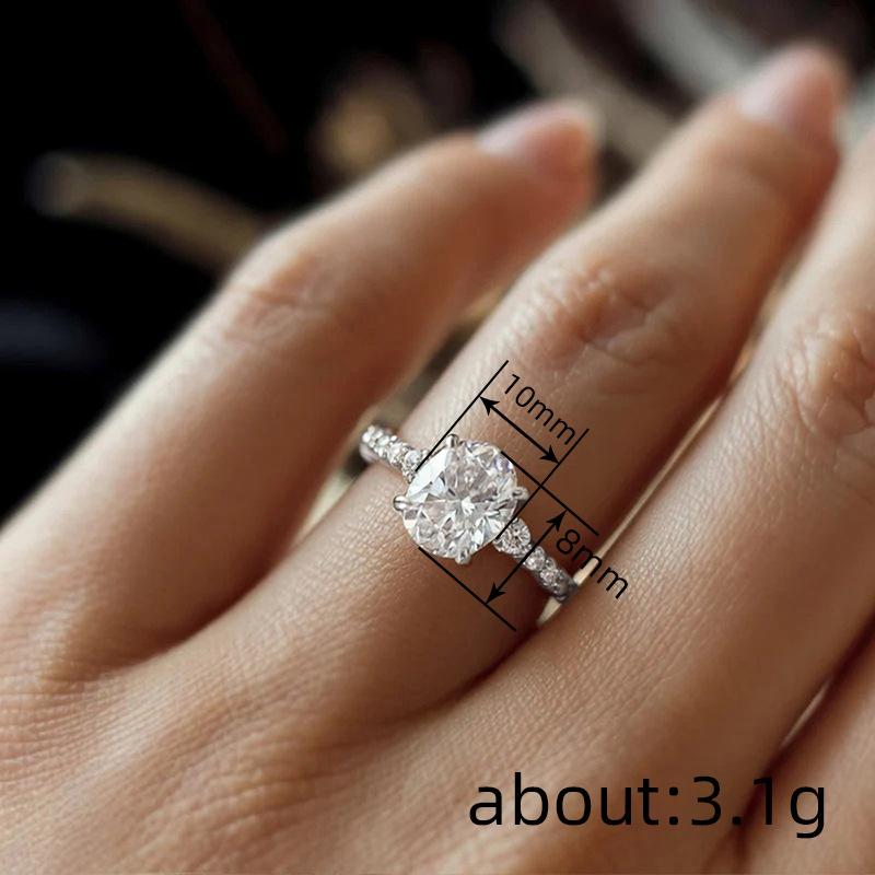 Classic Oval Elegant Jewelry Women, Light Luxury Round Diamond Ring, New Ins White Women's Style