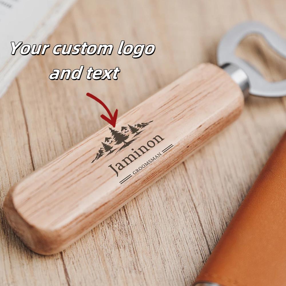 Customized Personalized Wooden Bottle Opener Wooden Handle Metal Beer Juice Can Opener Bar Banquet Wedding Commemorative Gift 6