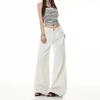 Spring Summer Low Waist Brown Contrast Stitch Pure Cotton Slim White Denim Pants For Women Casual Pants Oversize Denim Trousers