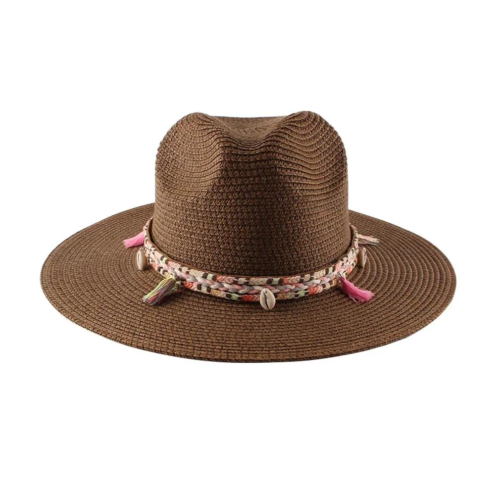 Women Panama Hat Summer Sun UV Protection Wide Brim Beach Travel Outdoor Fashion Adjustable Breathable