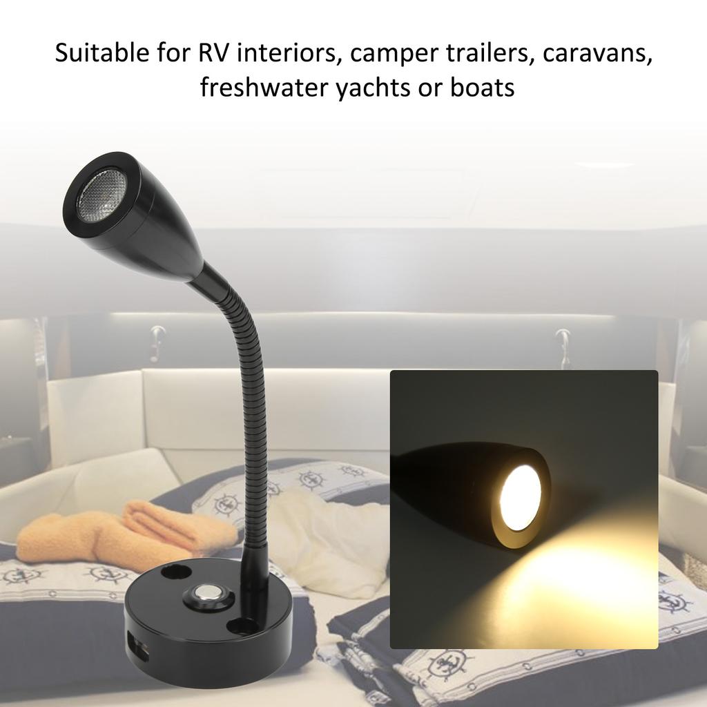 RV Rding Light Flexible Neck 3 Color Light 1224V 3W USB Rechargable   for Yachts Boats