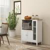 Microwave Cabinet Unit for Kitchen with 1 Niche, 3 Doors Cable Holes 80 X 35 X 97 Cm White and Wood Look