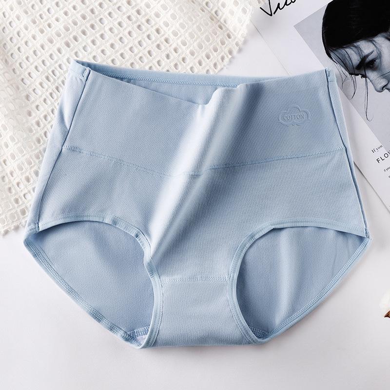 Женские трусы больших размеров, весенне-осенние, с хлопковым принтом, на высокой талии, с защипами M синий