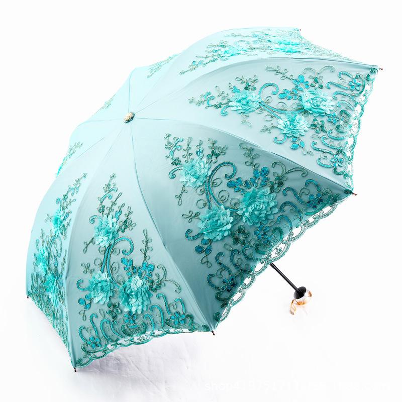 Blonderbrodert solparaply Uv-beskyttelse, dobbel vinylparaply, dame, prinsesse Muse parasoll