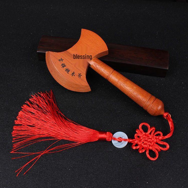 Auspicious Peach Wood Wedding Axe: Marriage Bed Press & House Protector