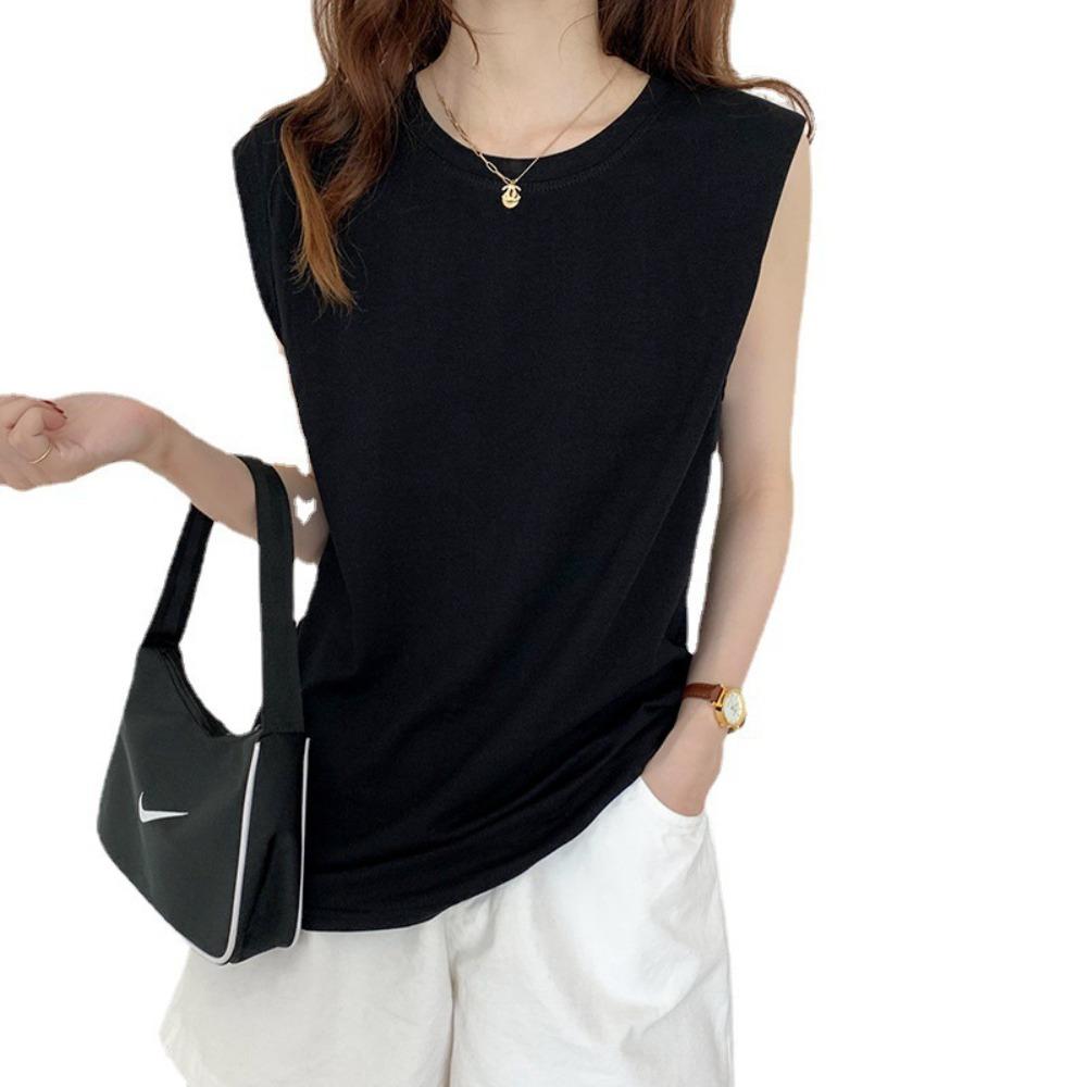 Women's Crew Neck Sleeveless Tank Top Loose Fit Commuter Solid Color Pullover Casual Tee