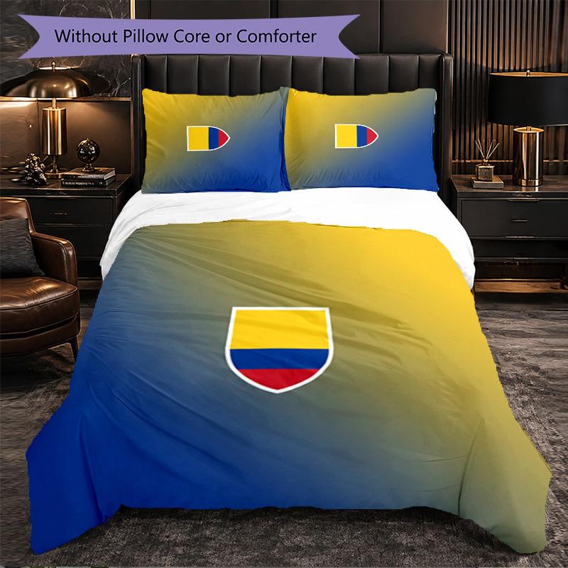 Colombia Football Pattern 3 Pieces Bedding Set Soft Microfiber Duvet Cover with Pillow Cases for Bedroom