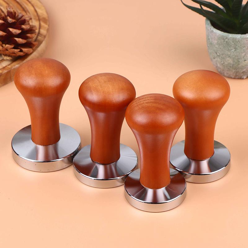 49/51/53/58mm Dřevěný pěchovadlo na kávu Vnitřní pružina Vyvážená síla Kávový kladivo Nerezová základna Nástroje pro baristy