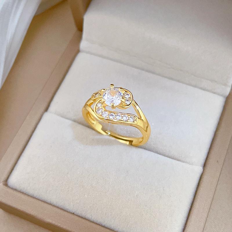 Real Gold Light Luxury Full Diamond Personalized Ring Opening Adjustable Simple Jewelry Japanese Ring Couple Ring