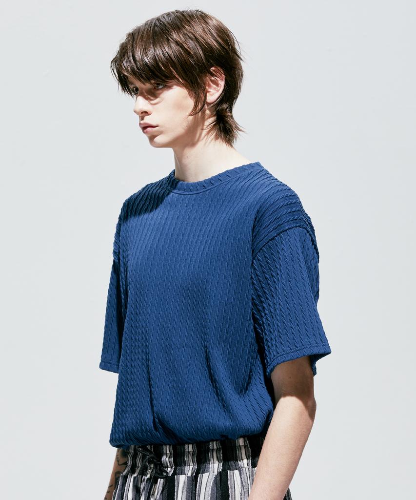 SSY Jacquard Knit Short Sleeve T-Shirt Blue