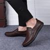 FashionMen Leather Boat Shoes Casual Flat Moccasins Homme Driving Loafers Shoes Slip on Breathable Moccasins Hand Sewing Men Size 37-46