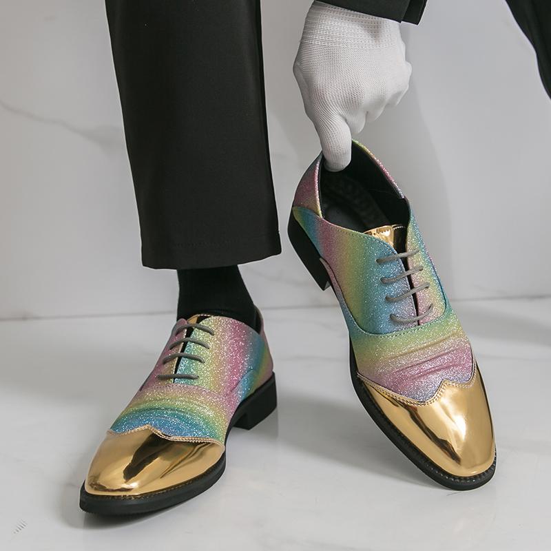 Men Derbys Gold Color Wedding Dress Dance Shoes Leather Shoes Business Formal Shoes Tuxedo Prom Blazers Shoes Large Size