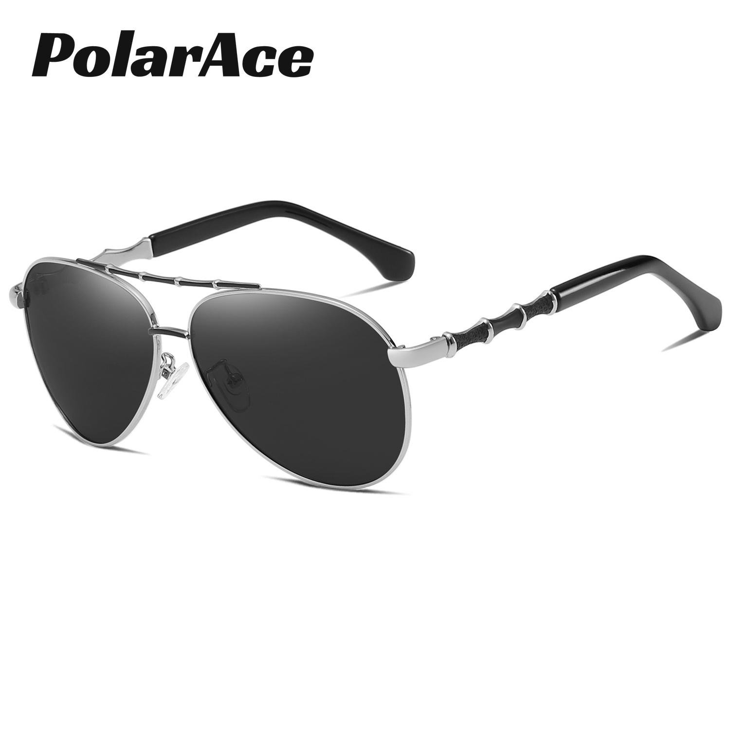 PolarAce мужские и женские поляризационные солнцезащитные очки из сплава, модные солнцезащитные очки в овальной оправе, солнцезащитные очки для вождения, оттенки Óculos Masculino серебряный серый