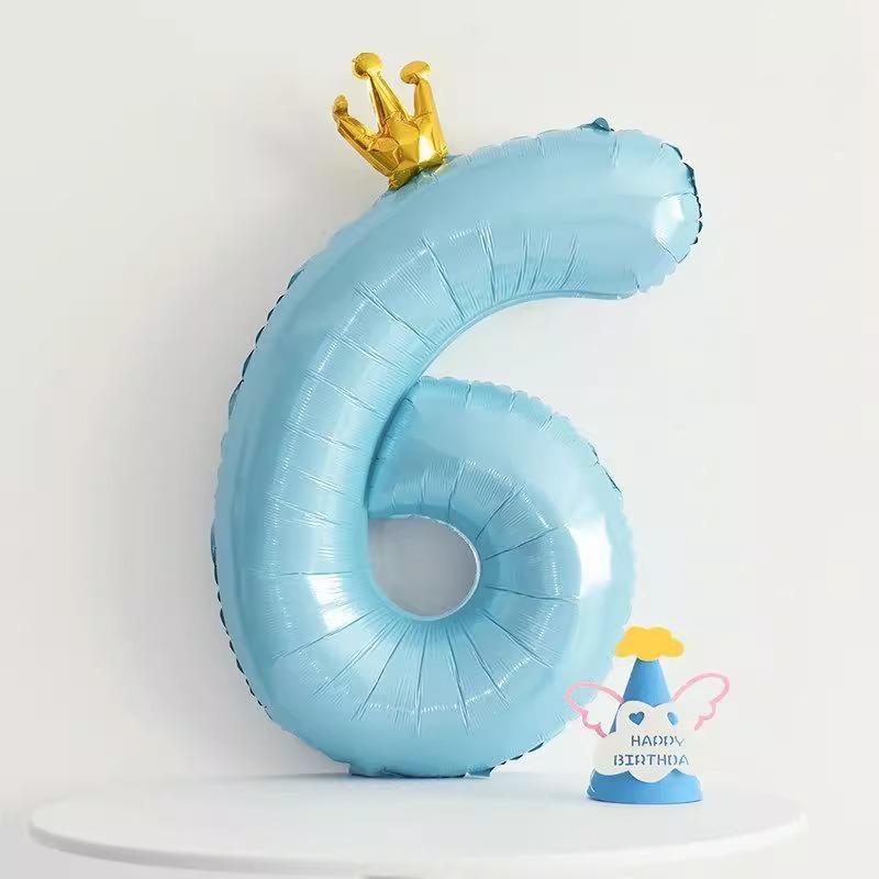 42 Inch Baby Pink And Blue Crown Digital Balloon Children'S Treasure First Birthday Party Scene Decoration Indoor And Outdoor Decoration