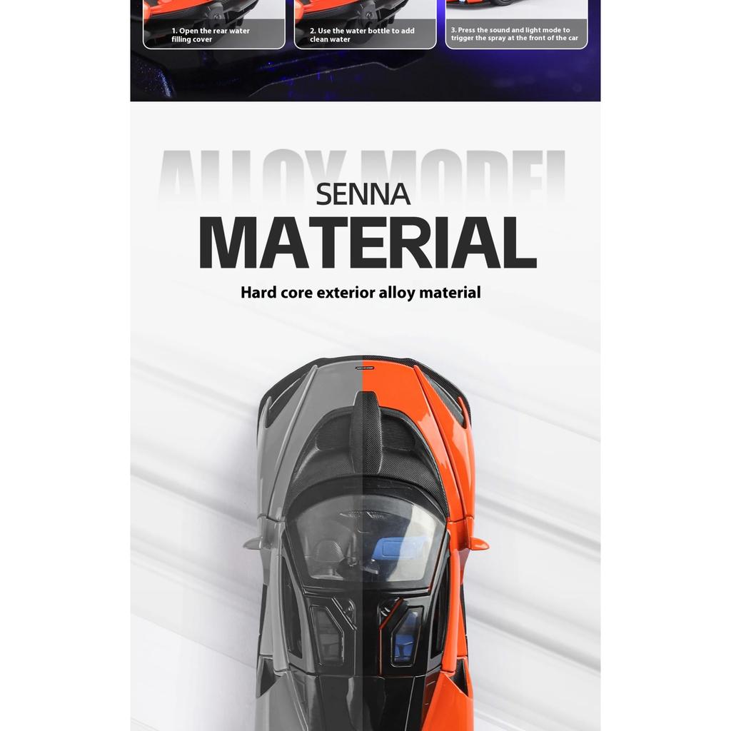 1/24 McLaren Senna Spray Sports Car Model Simulation Sound and Light Car Model Ornament Boy Gift Halloween Toys