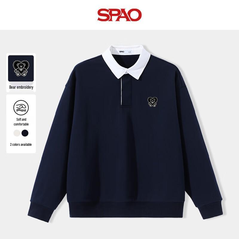 

SPAO Unisex Bear Applique Lapel Sweatshirt L
