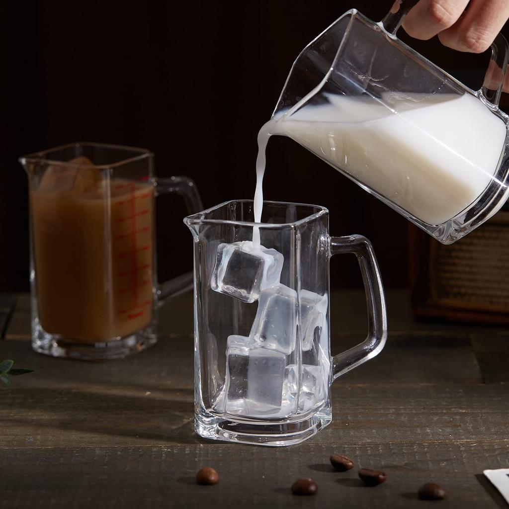 Square Measuring Cup Shot Glasses - 4oz with Glass Handle, V-Shaped Spout. Ideal for Espresso, Liquid Separation